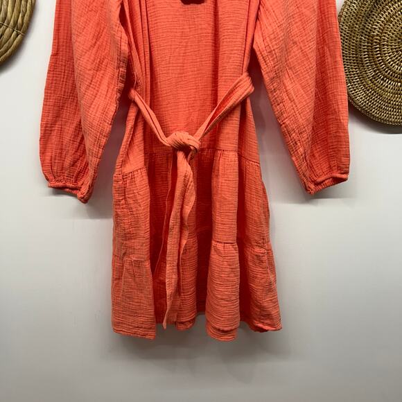 NEW $228 Rails Aureta Mini Dress Medium Cotton Gauzy Long Sleeve Belted Summer - Picture 5 of 7